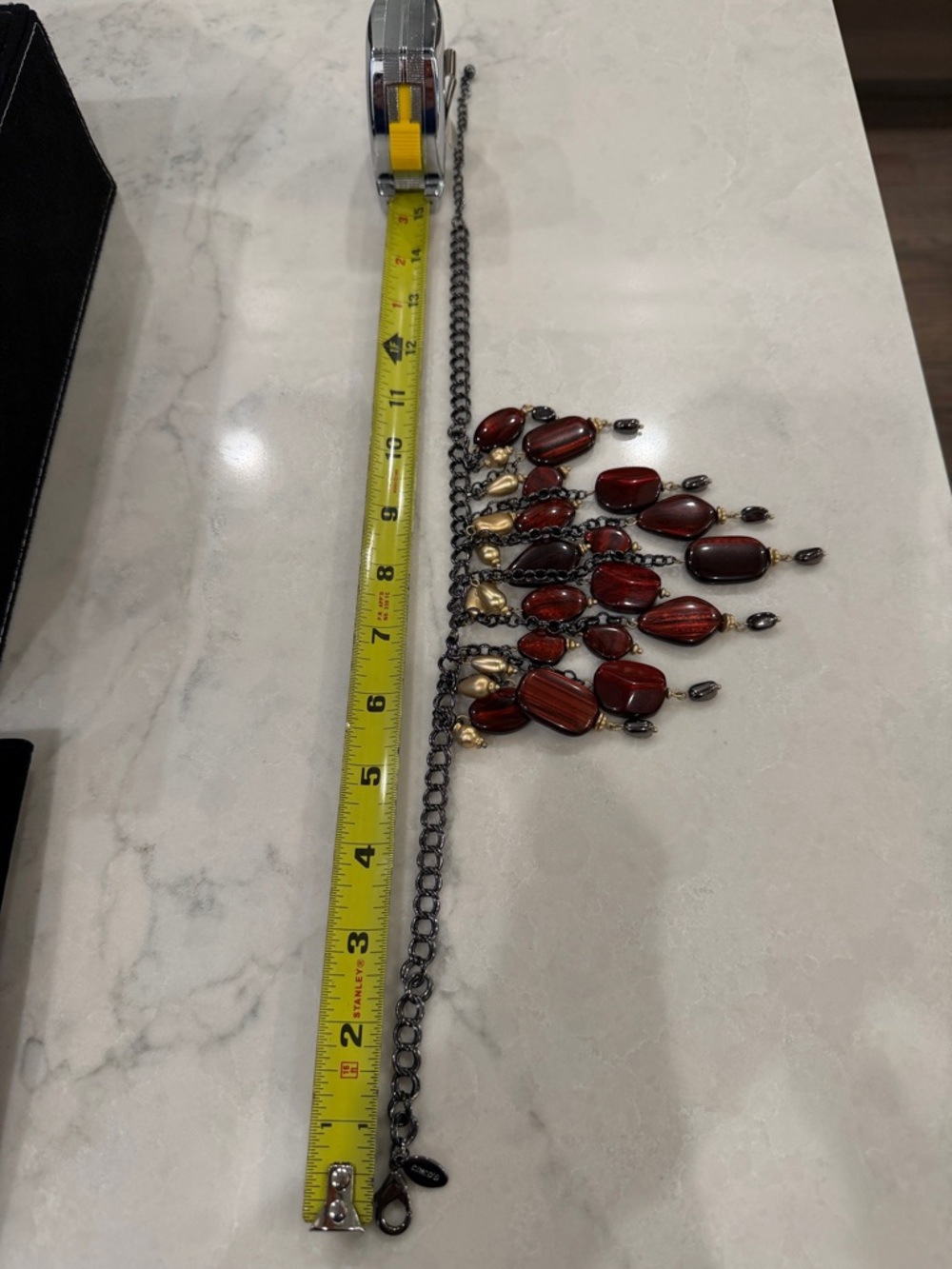 Chico's Red and Gold Multi-Drop Statement Necklace - Picture 5 of 5